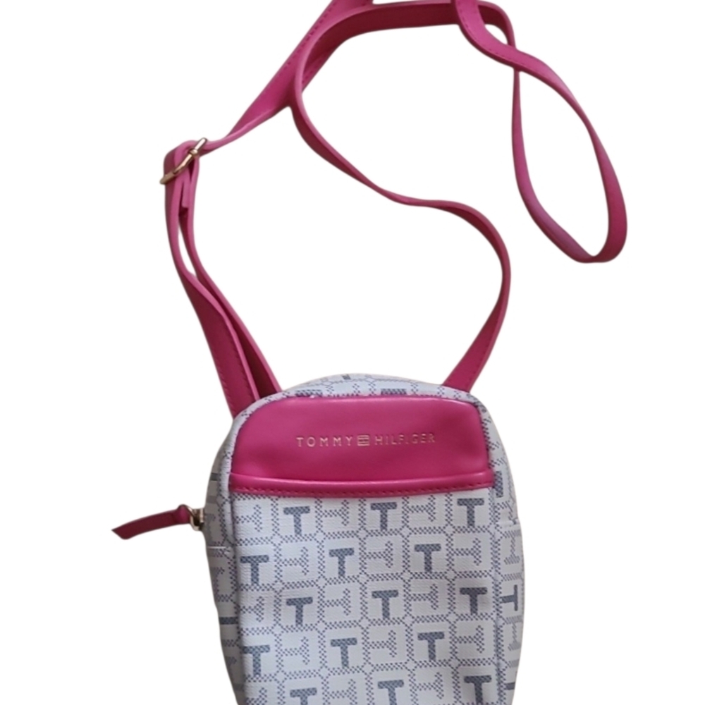 Tommy Hilfiger Pink, White & Gray Logo Crossbody Small Wallet Purse